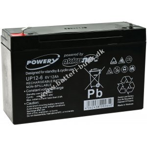 Powery Bly-Gel Batteri til Brnelegetj  6V 12Ah (Erstatter ogs 10Ah)